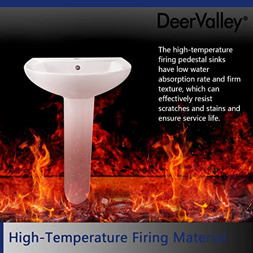 Deervalley Dv-1P523 Compact White Ceramic Pedestal Sink, 20" X 17" Inch Pedestal Bathroom Sink With Overflow And Pre-Drilled Single Hole #TOP7