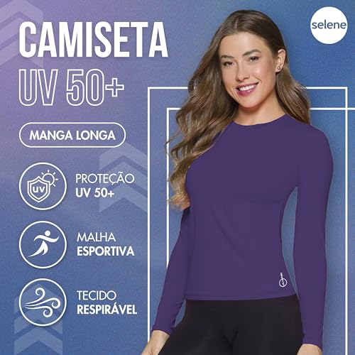 SELENE Camiseta Dry Fit Feminina Proteção UV Manga Longa Selene Fitness Adulto, Roxo, M