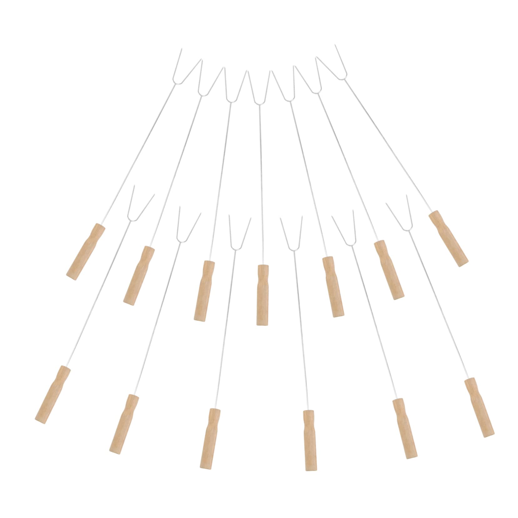 KONTONTY Barbecue Stick 15pcs Stainless Steel Barbecue Forks Wooden Handle Kebab Skewers for