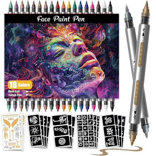 Water Resistant Face Paint Tattoo Pen - 18Pcs...