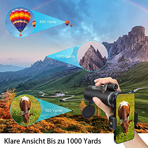 Monokular Teleskop, Shadowhawk HD 12x42 Monokular Fernrohr, Wasserdicht Monocular Fernrohr Stoßfest mit Handschlaufe für… – Bild 6
