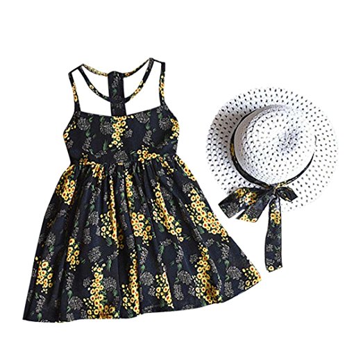 Vovotrade 2PCS Baby Girl Outfit Clothes Chiffon Floral Vest Dress+Sun Hat Set (3T, Black) Vovotrade 2PCS Baby Girl Outfit Clothes Chiffon Floral Vest Dress+Sun Hat Set (3T, Black)