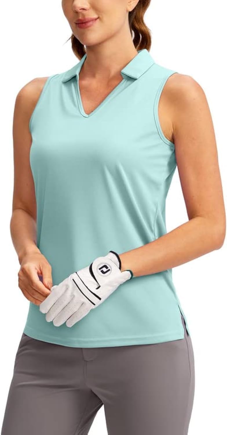 SANTINY Women's Sleeveless Golf Shirt V-Neck Tennis Tank Tops Collared Golf Polo Shirts for Women