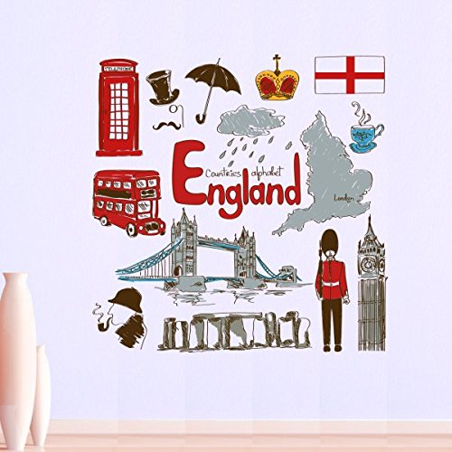 Sticker Mural Angleterre Illustration Ronde 30cm DIYthinker Haute Définition