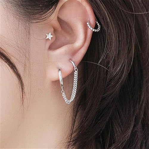Earrings 1Pc Gold Color Moon Star Clip Earrings For Women Simple Fake Cartilage Long Tassel Ear Cuff Jewelry By Sgdfdju (Metal Color : Silver Plated) #TOP10