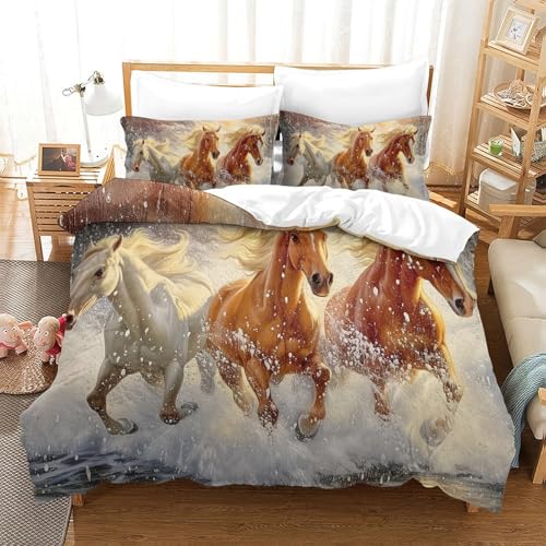 Housse de couette cheval blanc 3D super king microfibre 260x220