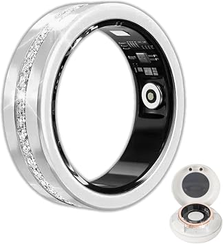 Smart Ring Fitness Tracker with Moissanite Diamond, 7-Day Battery, Heart Rate Sleep Monitor,Camera Remote Control, IP68 Waterproof, Step Calorie Counter for Women Men Silver, 9