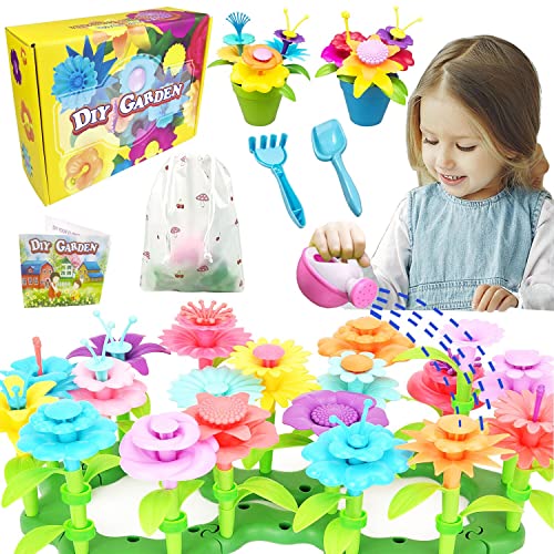 VLUINANI Blumengarten-Bauset - Geschenke für Mädchen ab 3 Jahren, 11 Farben, pädagogische STEM-Aktivität für Vorschulkinder im Alter von 3 4 5 6 Jahren, Weihnachten, Geburtstag (150 Stück) Cover