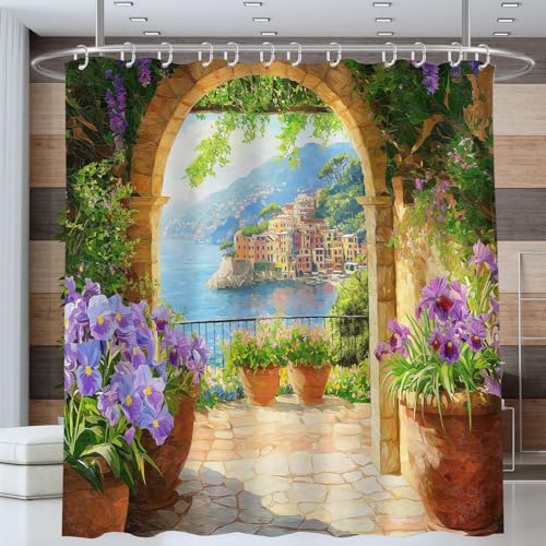 Rideau de salle de bain 180x200 avec 12 crochets polyester imprimé - 3