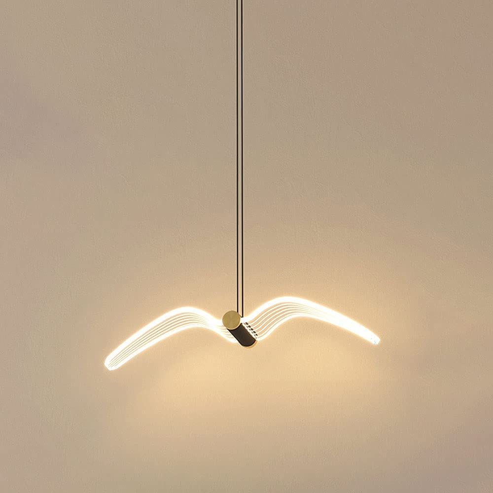 Minimalist Drop Ceiling Lamp Bird Shaped Pendant Lighting for Kitchen Island, Black Metal LED Hanging Light Fixture, Living Room Bedroom Bedside Indoor Suspension Lamps