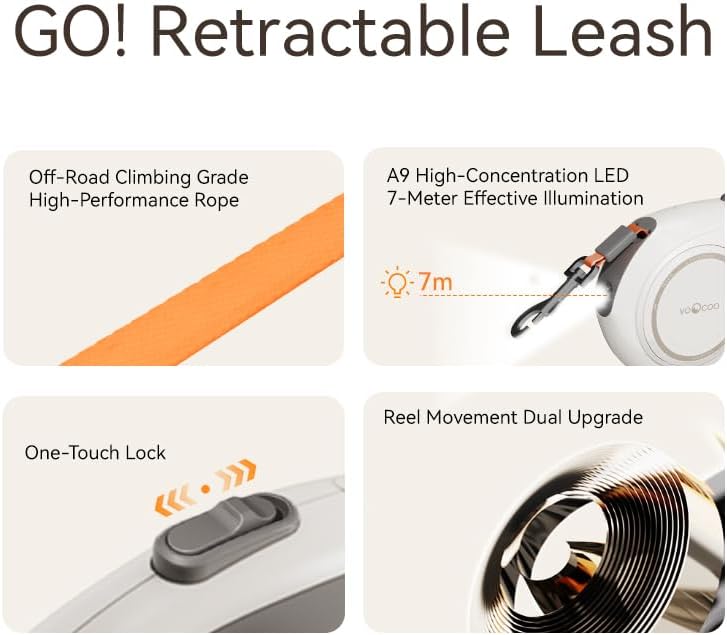 Miniatura 3 de VOOCOO Go! Correa retráctil para perro de 10 pies con luz LED, sin enredos, correa resistente para perros grandes, diseño de alta resistencia con