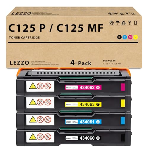 Cartouche toner C125 P Ricoh par Lezzo, pack de 4 couleurs noir cyan magenta jaune pour imprimante