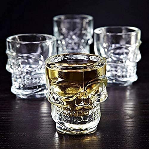 Image of Kosh Fancy Design Crystal Clear Heavy Base Skull Shot Glass for Vodka, Tequila, Liquor Shot, Wine Tasting, Cocktail Pour, Bar - (60 ml Approx) (Skull Shape, Pack of 12)