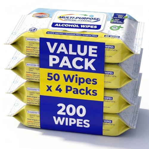 All-in-One Barber Shop Alcohol Surface Cleaning Wipes 50 Count/Pack (Pack of 4-200 Wipes) – One Wipe for the Whole Shop: Mirrors, Chairs, Stations, Clippers & Tools – Quick-Dry, Clean Finish