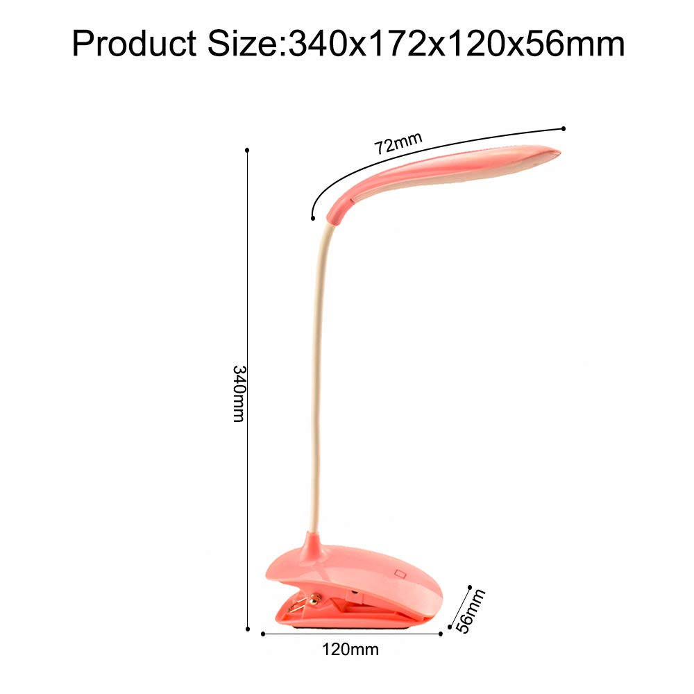 LED Book Light Rechargeable for Reading or Work,Glare-Free Soft Lights for Eye Protection,16 LEDs,3 Levels of Brightness Adjustable,Clip on The Book or Laptop Pink