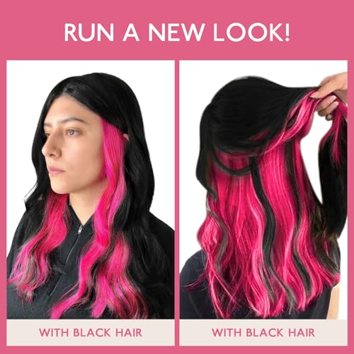 Image of WENNALIFE Tape in Hair Extensions Human Hair Hot Pink Tape in Extensions, 10pcs 30g 26 inch Remy Invisible Tape Ins Straight Colored Soft Real Human Hair Tape in Extensions Refill Set Extensions