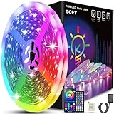 Keepsmile 50ft Led Strip Lights Smart Sync Music Led Lights for Bedroom Home Decoration, APP Control