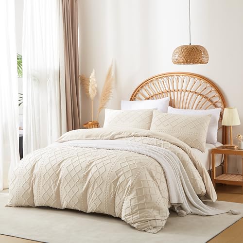 Bettwäsche 135x200 4teilig Beige Kariert Boho Getuftet Bettwäsche-Sets