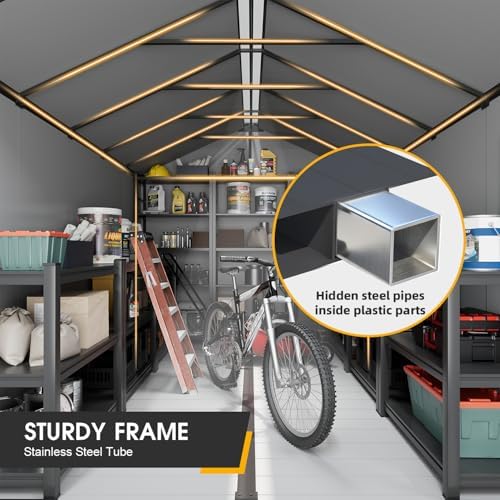 MELLCOM 8 x 6 FT Resin Outdoor Storage Shed with Floor, Outdoor Storage Tool Shed with Windows and Lockable Door, Resin Garden Shed for Lawnmower, Bike, Pool Supply — view 5