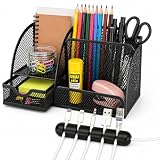 Besy Fresy Organizador de Escritorio Metálico con Cajón + Soporte para Cables – Ordena Bolígrafos, Clips y Accesorios – Ideal Oficina y Home Office – Negro