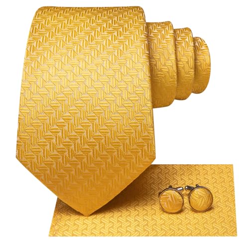 Image of Hi-Tie Mens Plaid Ties Classic Paisley Necktie with Handkerchief Cufflinks Set Business Stripe Tie