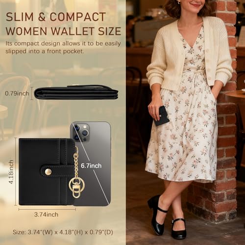 Image of Jogjam Black Rfid Ladies Wallet, Small Slim Thin Compact Credit Card Women Wallet, PU Leather Bifold Cash Zipper Coin Pocket ID Window for Female