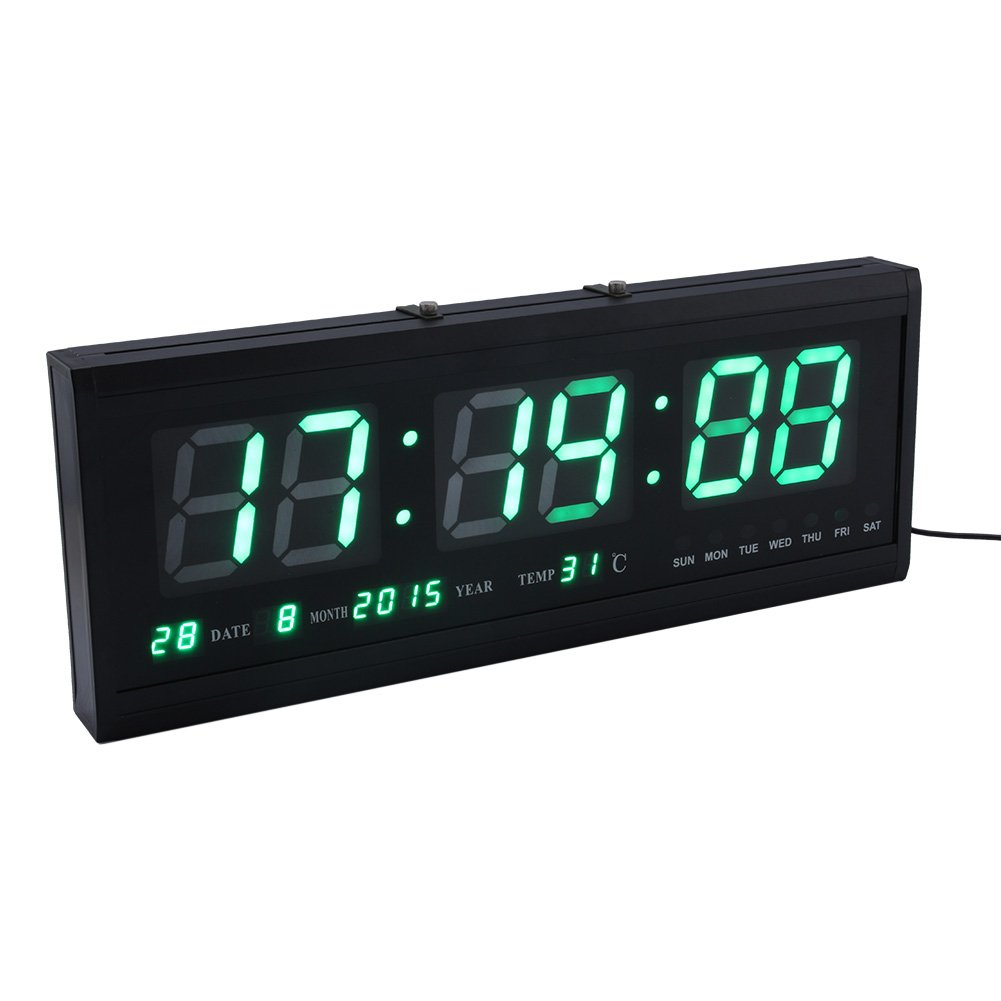 Yosoo Orologio Digitale da Parete LED Elettronico con Display Temperatura, Verde, 48x18.5x5cm, per Ufficio Casa Sala Mensa Palestra