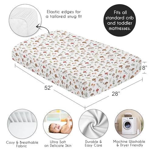 Image of Sweet Jojo Designs Fitted Baby Crib Sheets (Woodland Mushroom) for Boys or Girls, Infant Nursery, Toddler Room - Standard Size (Colorful, Watercolor, Toadstool, for the Forest Animals Collection)