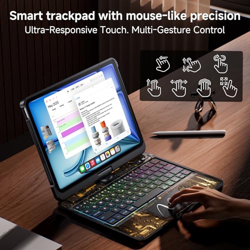 Image of Clear Wireless Keyboard Case for iPad Air 13 Inch (M4 /M3 /M2, 2026 /2025 /2024) / iPad Pro 12.9 inch (6th /5th /4th /3rd Gen), 7-Color Backlit, Pencil Holder & Multi-Touch Trackpad, 360 Rotatable,Black