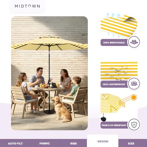 Image of Midtown Umbrellas Lean - 8 Ft Patio Umbrella, White /Yellow Stripes Canopy