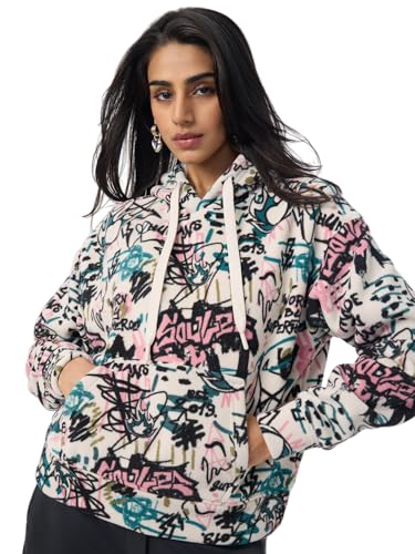 Sweat à capuche rose scribble pull oversize en polaire streetwear pour femme