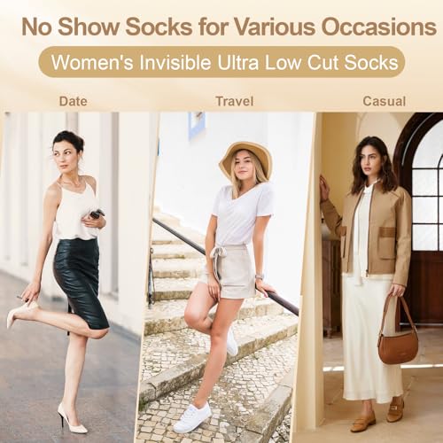 Image of No Show Socks Womens for Flat Ultra Low Cut Non Slip Footies 6 Pairs