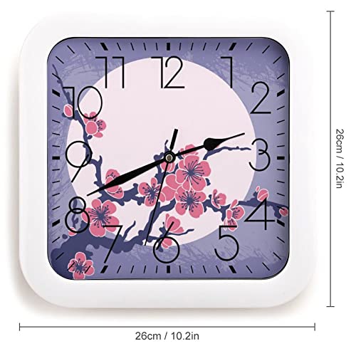 Pendule Murale Silencieuse Fleur De Pêcher 26x26cm pour Bureau