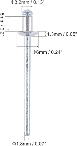 Miniatura 2 de uxcell Remaches ciegos, remaches de aluminio para tirar de remaches de decoración de núcleo de 0.126 in de diámetro 0.197 in de longitud de agarre
