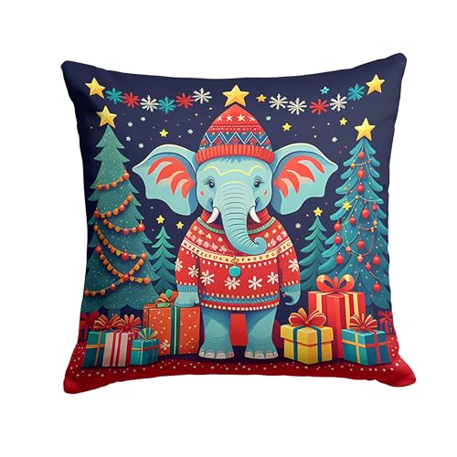 Caroline's Treasures DAC1178PW1818 Elephant Christmas Fabric Decorative Pillow Machine Washable, Indoor Outdoor Decorative Pillow for Couch, Bed or Patio, 18Hx18W