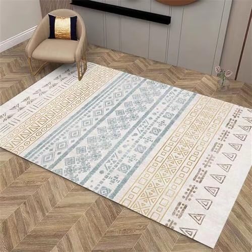 RUGMRZ Teppich Schlafzimmer Groß Teppich Flachgewebe Einfacher Milbenabweisender Schlafzimmerteppich Mit Geometrischem Streifenmuster Blau 130X200Cm Trittschalldämmung Teppich 4Ft 3.2''X6Ft 6.7''