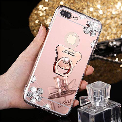 Asdsinfor iPhone XR Case Stylish Luxury Crystal Diamond Ring Bracket Makeup Mirror Case