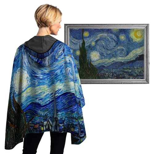 RainCaper van Gogh Starry Night Womens Rain Cape Poncho with Hood Reversible4