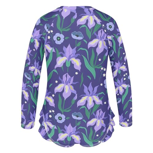 Image of CaTaKu Girls Rash Guard Swimsuit Long Sleeve One Piece Bathing Suit UPF 50+ Toddler Kids Zipper Ruffle Swimwear 3-12Y