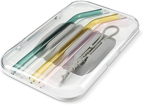 Miniatura 8 de SOMA Juego de pajitas de vidrio con estuche y herramienta de limpieza, juego de 4, transparente