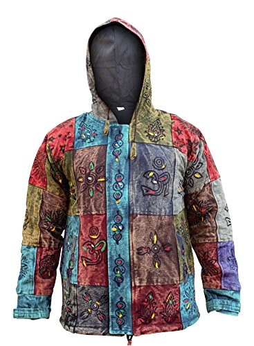 Veste à capuche patchwork homme style bohème hippie chaud hiver