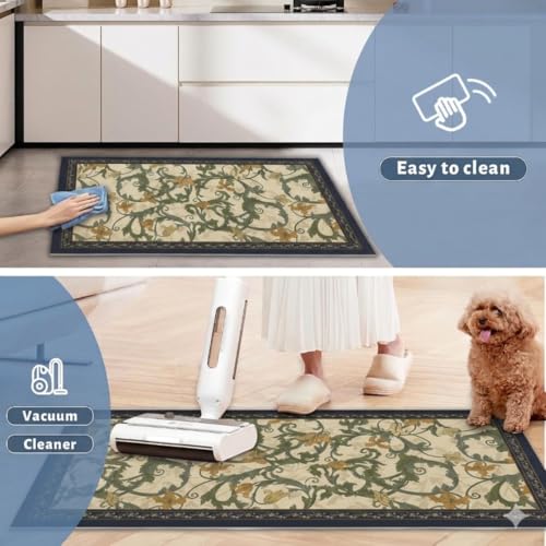 Image of Kitchen Anti Slip Mat for Floor, Waterproof Washable Kitchen Mats, Non Slip Kitchen Floor Mats for Home, Soft Mats for Kitchen, Kitchen Mats for Floor Anti Slip (Green VALE Style)