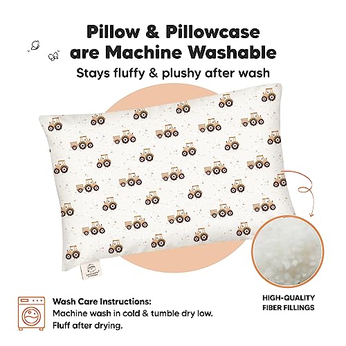 Image of Toddler Pillow with Pillowcase, 13x18 My Little Dreamy Pillow (Tractor) | Kids Travel Bed Pillow for Sleep, Organic Cotton Small Pillowcase, Soft, Breathable, Machine Washable, Toddlers 2-5 years old