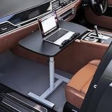 TUIYIDUO 自動車テーブル 高さ調節可能 多機能 車載小型テーブル 折りたたみ式 後部座席 ストッパー付き 滑り止め 拭きやすい 便利収納 車内オフィス・リモートワーク・移動中作業 日本語説明書付き (黒い, 48.6*30*60-95cm）