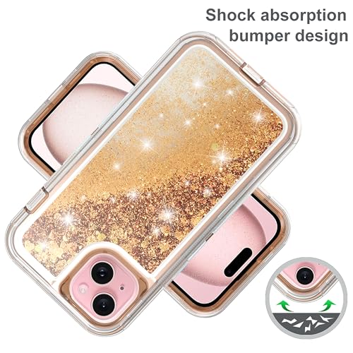 Coque iPhone 15 Plus 6,7" antichoc robuste i15+ pailleté liquide rose