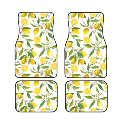 Alfombrillas de coche con flores de limón juego de 4 piezas en neopreno antideslizante