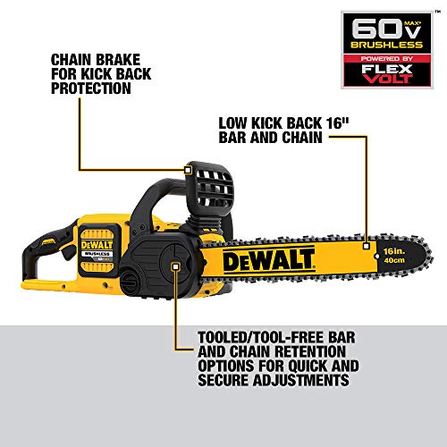 DEWALT FLEXVOLT 60V MAX Chainsaw Kit, 3-Ah Battery, 16-Inch (DCCS670X1)