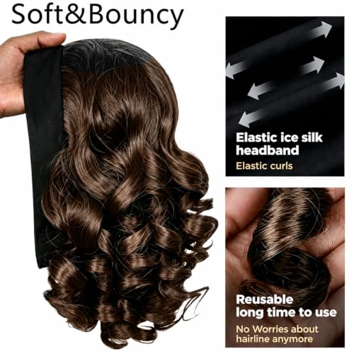 Image of Celiarita Curly Bob Headband Wig Human Hair 10 Inch Machine Made Wigs Glueless Fringe Rose Bouncy Headband Wig for Black Women #T1B /2