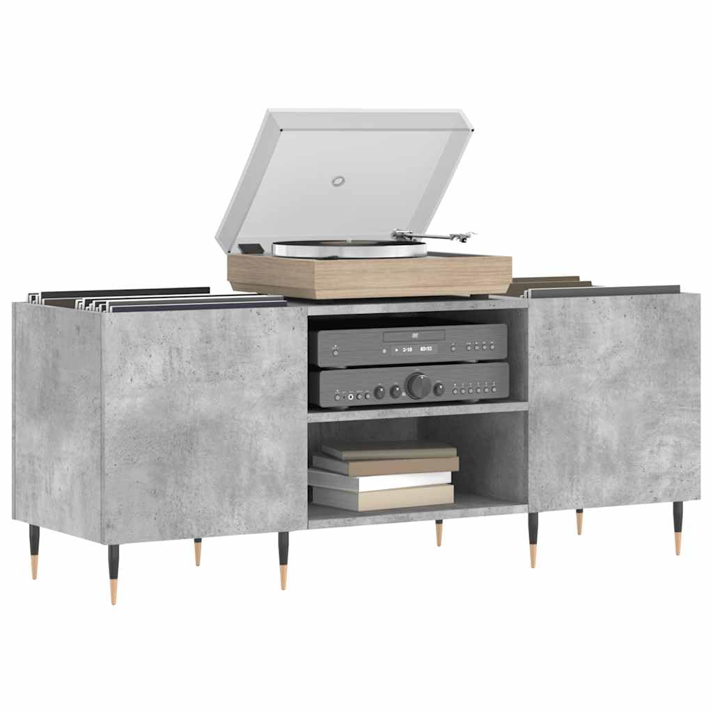 Hothingwell Mobile Porta Dischi Grigio Cemento 121x38x48 cm, Scaffale Vinili in Legno Multistrato con Piedini in Ferro, Mobile per Giradischi e Dischi LP