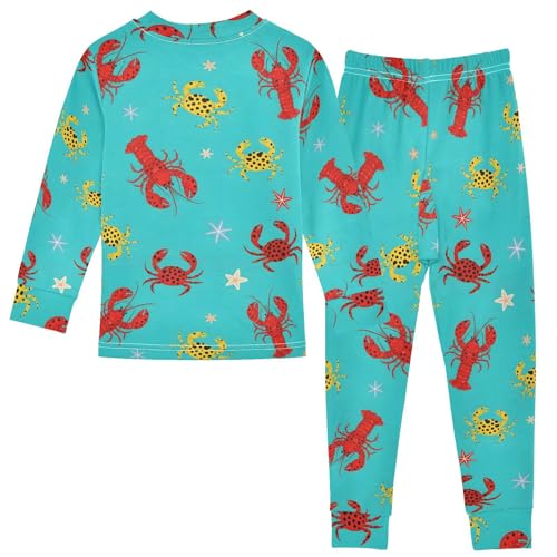 Pajama Sets Long Sleeve Leopard Lobsters and Crabs Pattern Soft Comfy Sleepwear 2 Piece PJS 3-8T3